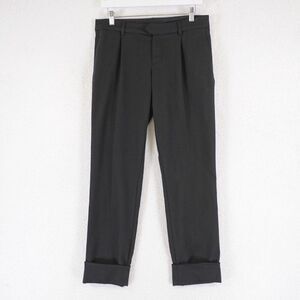 Free People Black Dress Pants Pleated Cuffed Mid Rise 2 31/28 Polyester‎ Blend